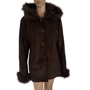 Afghan Hooded Faux Fur Coat Winter Cottage Whimsical Hippy Y2K Short Dark Brown